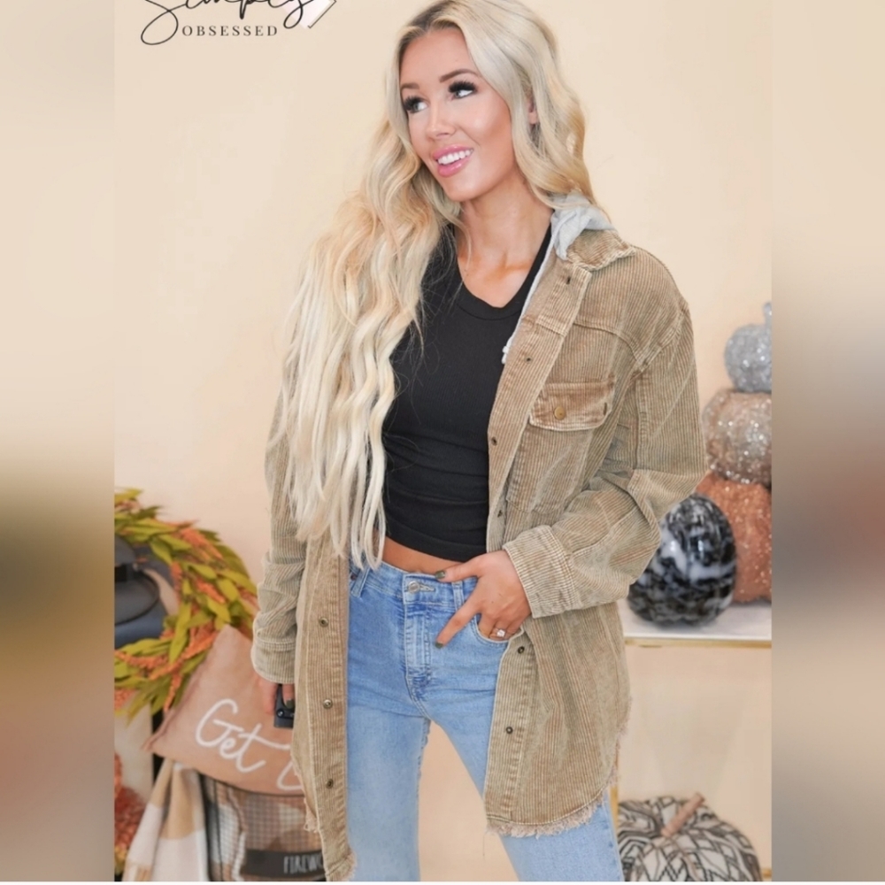 Corduroy jacket with hood